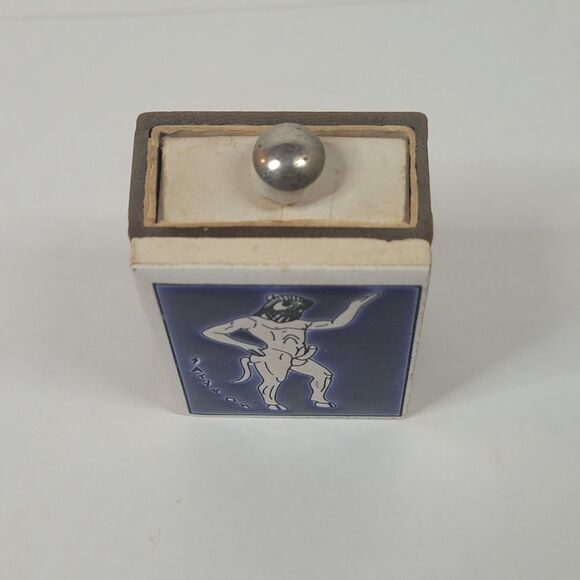 Vintage Satyr Matchbox Handmade in Greece Ceramic Top Drawer Holder Blue White - Picture 3 of 13